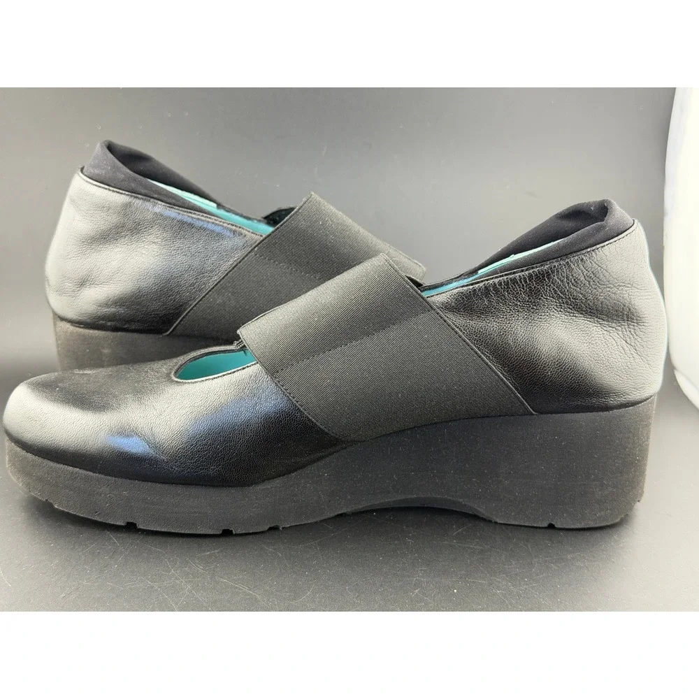 Thierry Rabotin-Black Leather Platform Wedge Shoes, Made in Italy, Womens 6.5/37